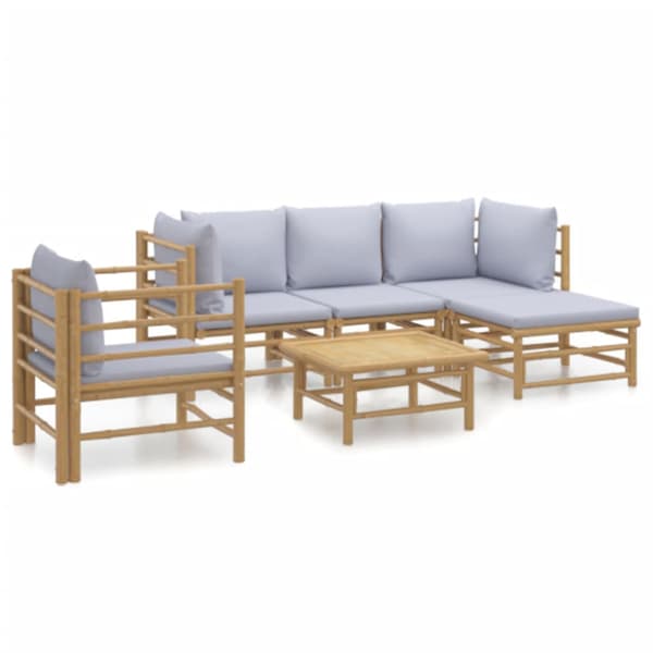 Loungegrupp 6 delar ljusgråa dynor bambu