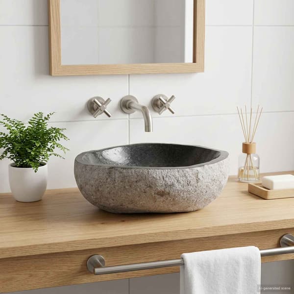 Handfat Oval Grå (32-37) x (27-30) x 12 cm Flodsten
