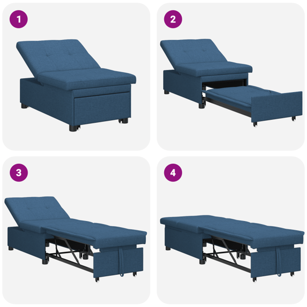 Pull Out Sofa Bed Blå 194 x 50 x 82 cm tyg