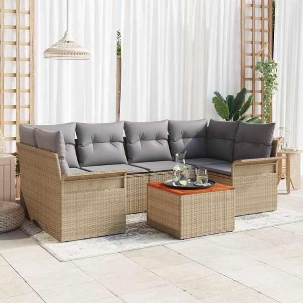 Trädgårdsoffset med kudde 7 pcs Beige konstrotting
