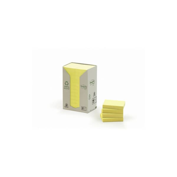 Notes POST-IT 100% recy 38x51 gul 24/fp