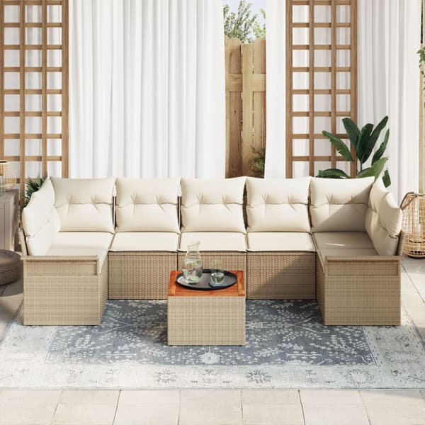 Trädgårdsoffset med kudde 8 pcs Beige konstrotting