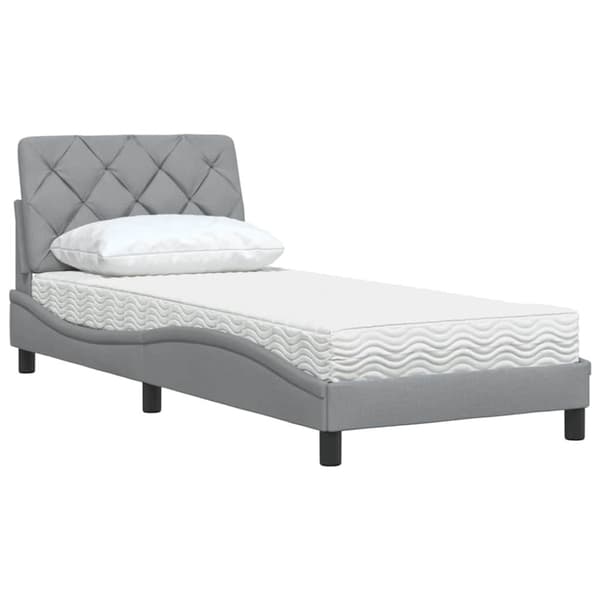 Bed with Mattress Light Grey 90x200 cm Fabric