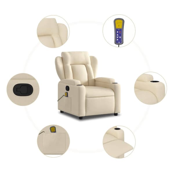 Massagefåtölj krämfärgad tyg