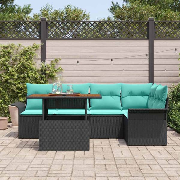 Trädgårdsoffset med lagring 6 pcs Svart Poly rattan