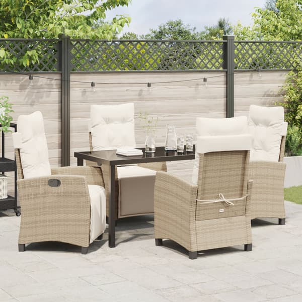 Trädgårdsmöbelset med kudde 5 pcs Beige konstrotting