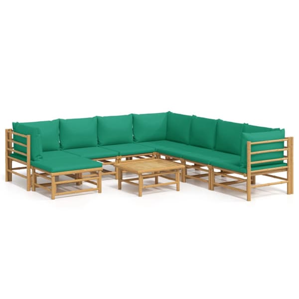 Loungegrupp 9 delar gröna dynor bambu