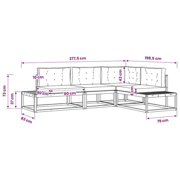 Utomhussoffset med kudde Vit 277,5 x 198,5 x 73 cm Polyester