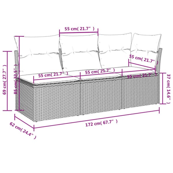 Trädgårdsoffa med kudde Grå 172 x 62 x 69 cm Poly rattan
