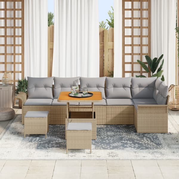 Trädgårdsoffset med kudde 9 pcs Beige konstrotting