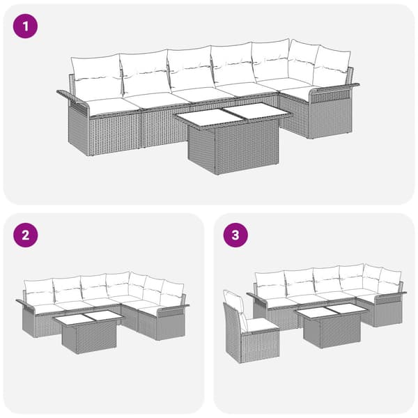 Trädgårdsoffset med kudde 7 pcs Brun Poly rattan