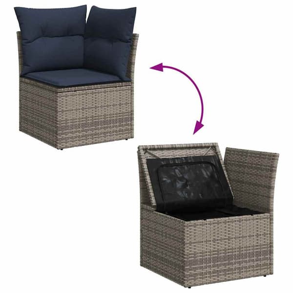 Trädgårdsoffset med kudde 11 pcs Grå Poly rattan