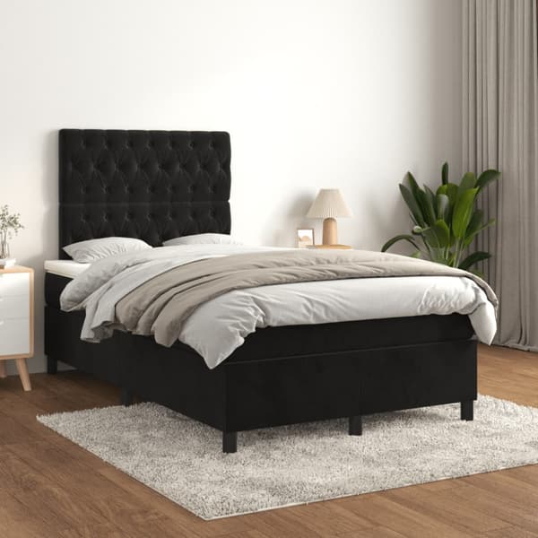 Ramsäng med madrass svart 120x190 cm sammet