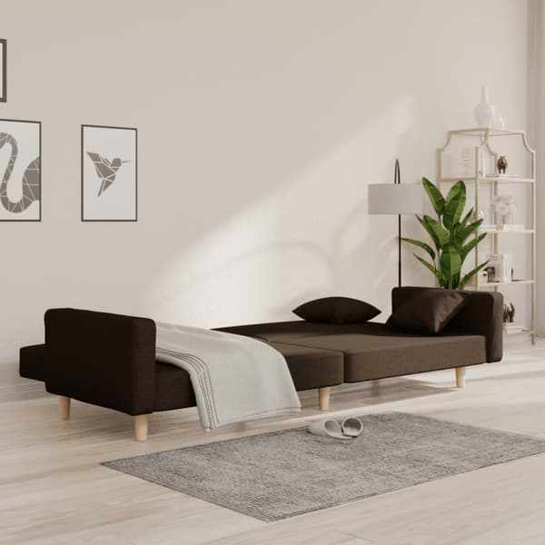Bäddsoffa 2-sits med två kuddar brun tyg