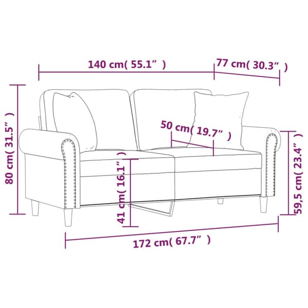 2-sitssoffa med prydnadskuddar rosa 140 cm sammet