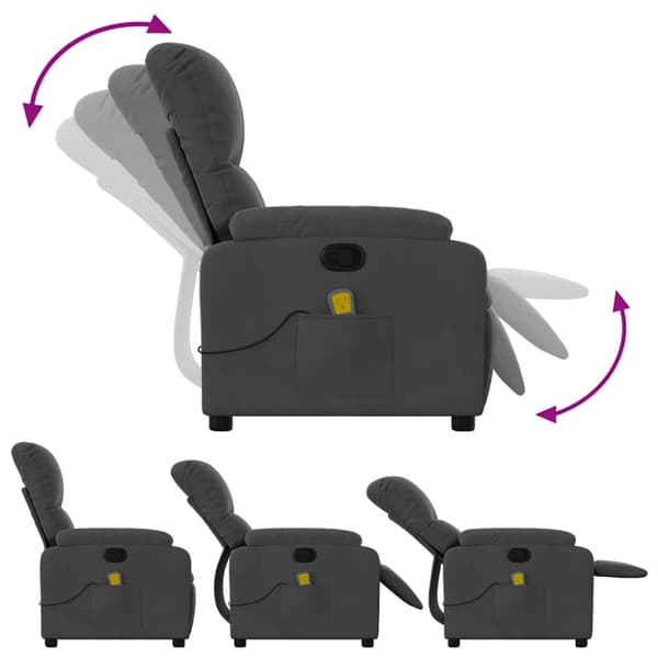 Massagefåtölj mörkgrå mikrofibertyg