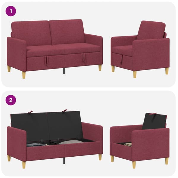 Soffgrupp med förvaring 2 pcs Vinröd Polyester
