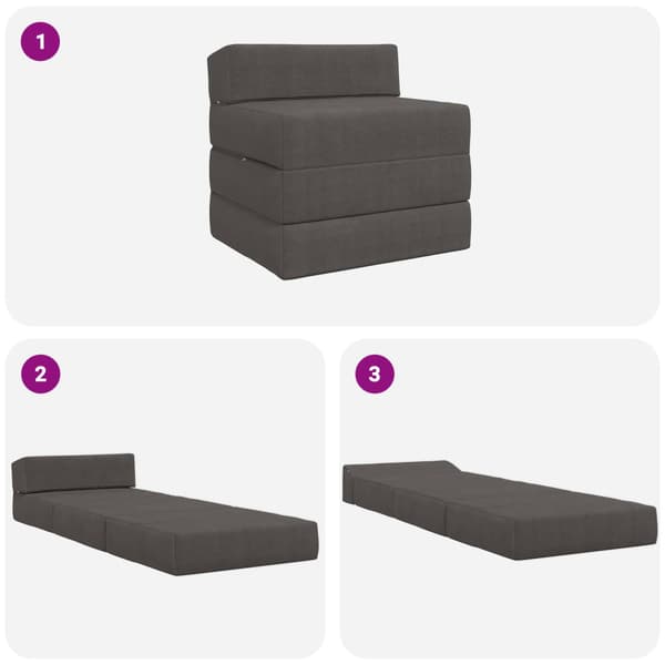 Fällbar Soffbed Mörkgrå 200 x 70 x 15 cm Kordread tyg