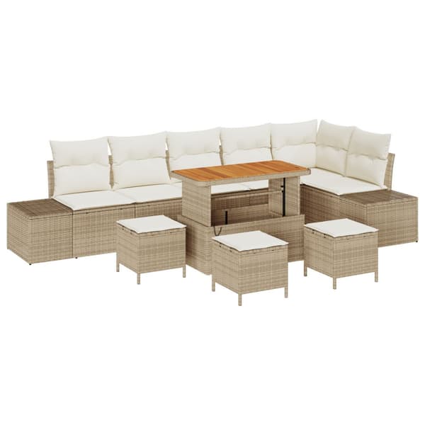 Trädgårdsoffset med kudde 9 pcs Beige konstrotting