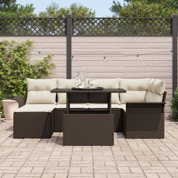 Trädgårdsoffset med kudde 7 pcs Brun Poly rattan