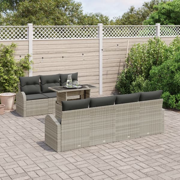Trädgårdsoffset med kudde 8 pcs Ljusgrå Poly rattan