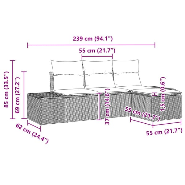 Trädgårdsoffset med kudde 4 pcs Brun konstrotting