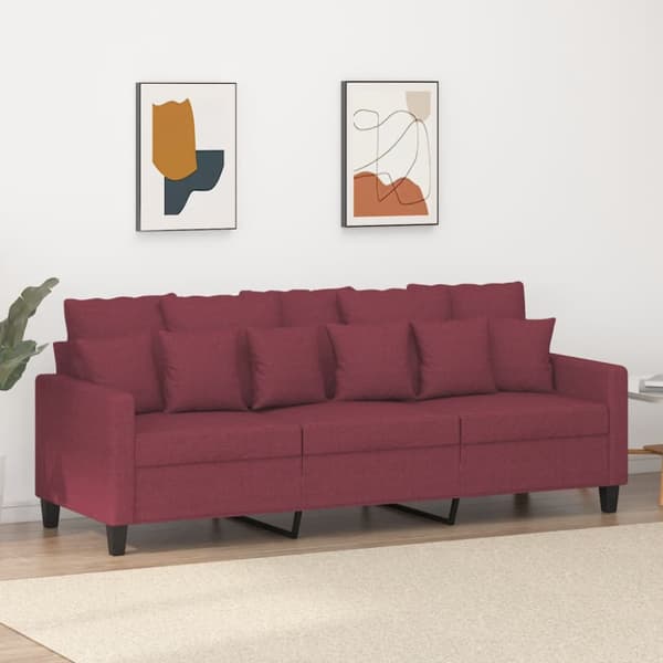 3-sitssoffa vinröd 180 cm tyg