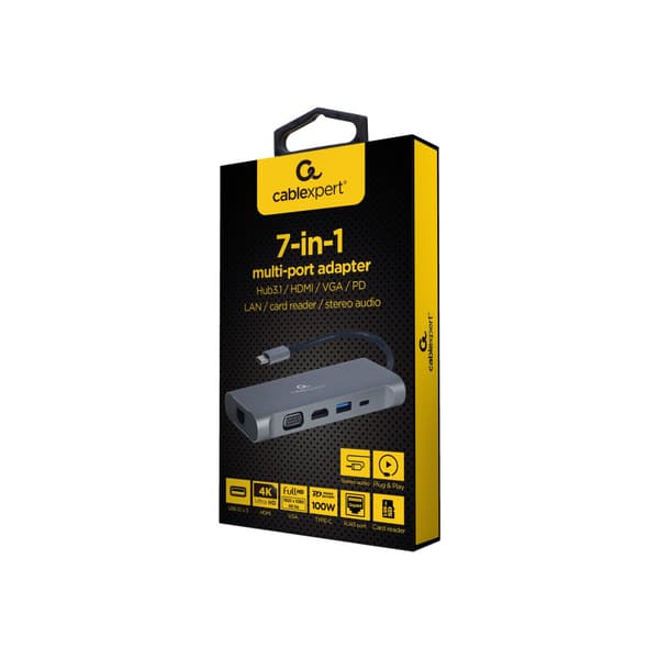 Cablexpert A-CM-COMBO7-01 - dockningsstation - USB-C 3.1 - HDMI, VGA - 1GbE