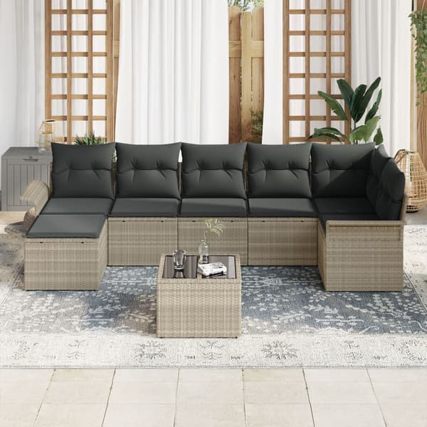 Trädgårdsoffset med kudde 8 pcs Ljusgrå Poly rattan