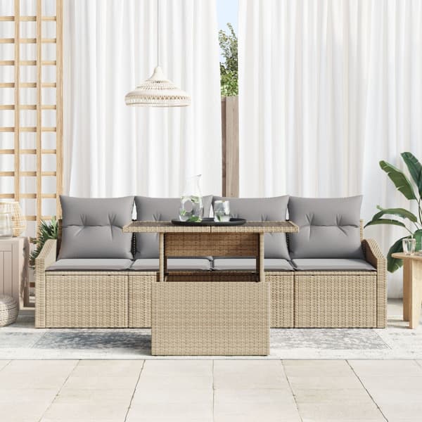 Trädgårdsoffset med lagring 5 pcs Beige Poly rattan