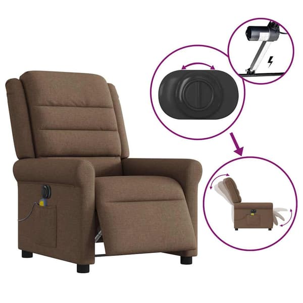 Elektrisk massagefåtölj brun tyg