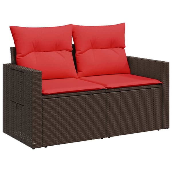 Soffset 7 pcs Brun och Röd Poly Rattan och stål