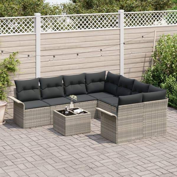 Trädgårdsoffset 9 pcs Ljusgrå Poly rattan
