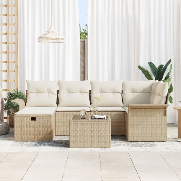 Trädgårdsoffset 7 st Beige och gräddfärgad konstrotting