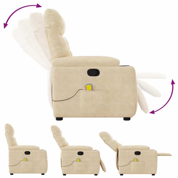 Massagefåtölj gräddvit mikrofibertyg