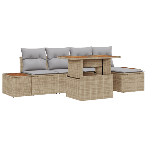 Trädgårdsoffset med lagring 6 pcs Beige Poly rattan