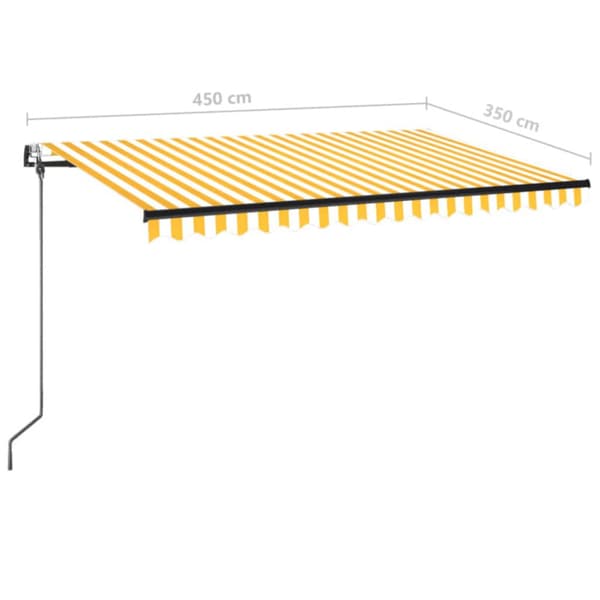 Automatisk markis med vindsensor & LED 450x350 cm gul/vit