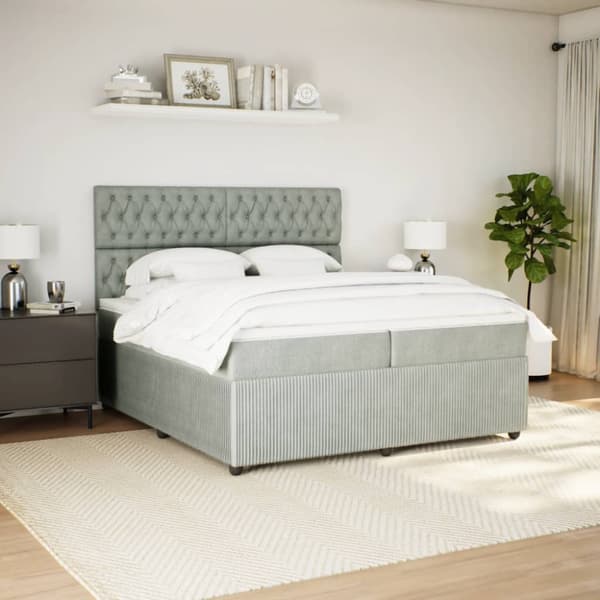 Ramsäng med madrass ljusgrå 200x200 cm sammet
