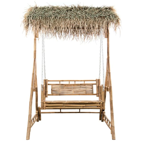 2-sits hammock med palmblad och dynor bambu 202 cm