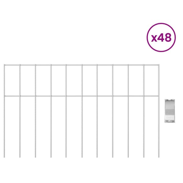 Trädgårdsstängselpanel 48 pcs Galvaniserat stål Silver