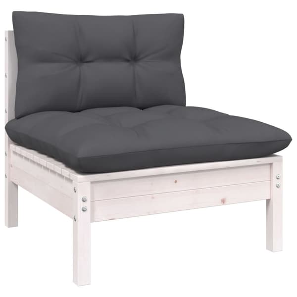 Loungegrupp med dynor 9 delar vit massiv furu