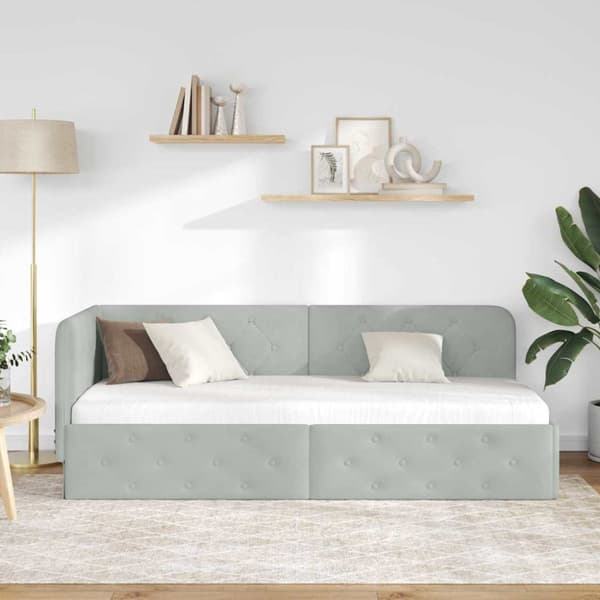 Hörn Sängram Ljusgrå 80 x 200 cm Sammet