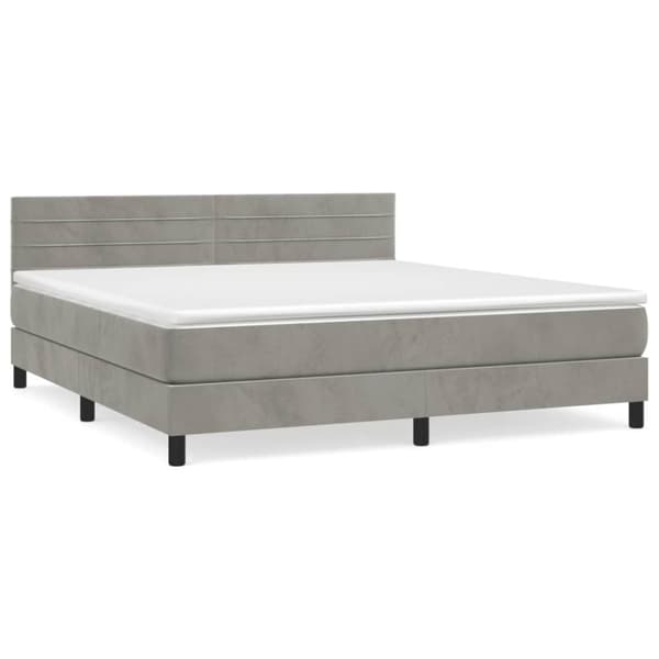 Ramsäng med madrass ljusgrå 160x200 cm sammet