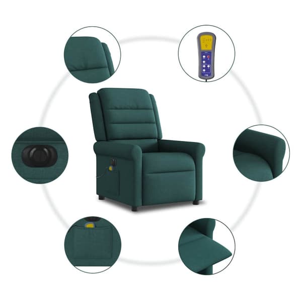 Elektrisk massagefåtölj mörkgrön tyg