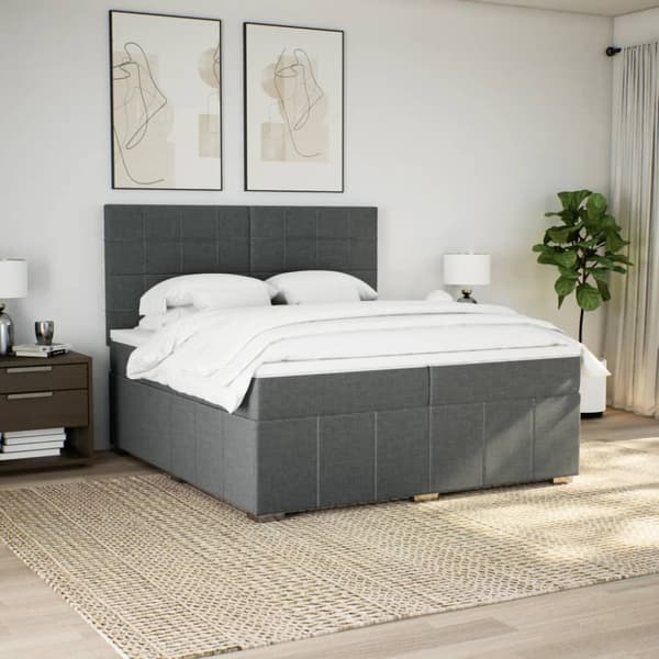Ramsäng med madrass mörkgrå 200x200 cm tyg
