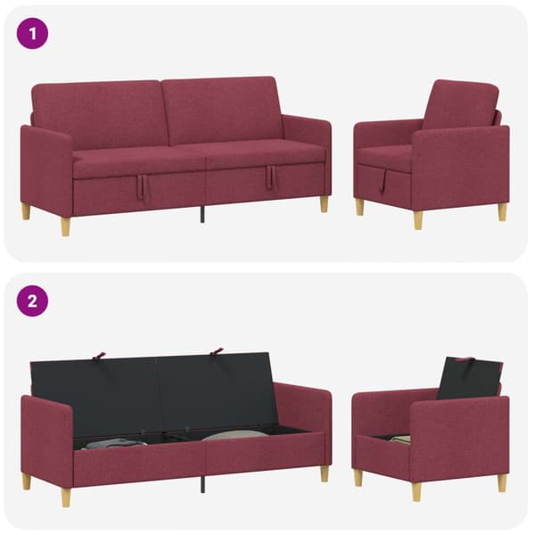 Soffgrupp med förvaring 2 pcs Vinröd Polyester