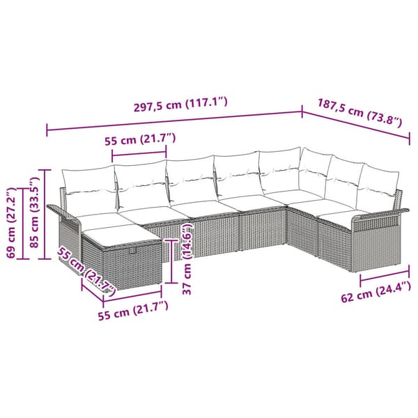 Trädgårdsoffset 8 pcs Beige och gräddfärgad konstrotting