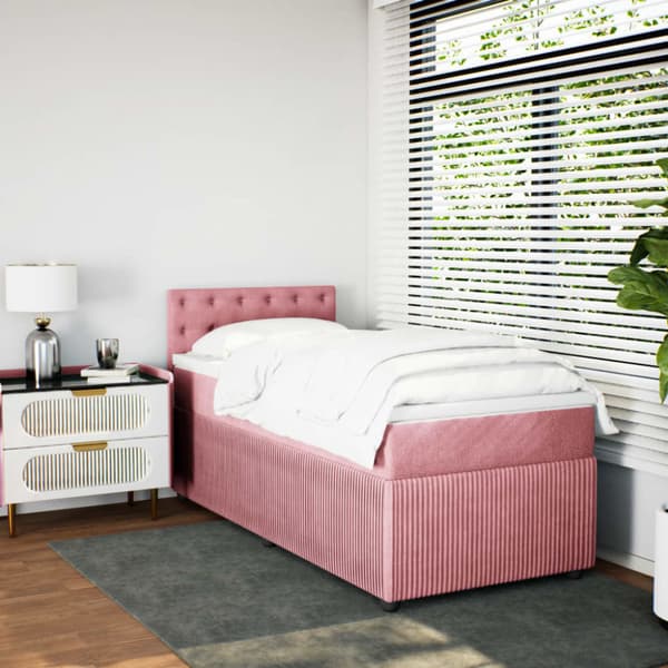Ramsäng med madrass rosa 90x200 cm sammet