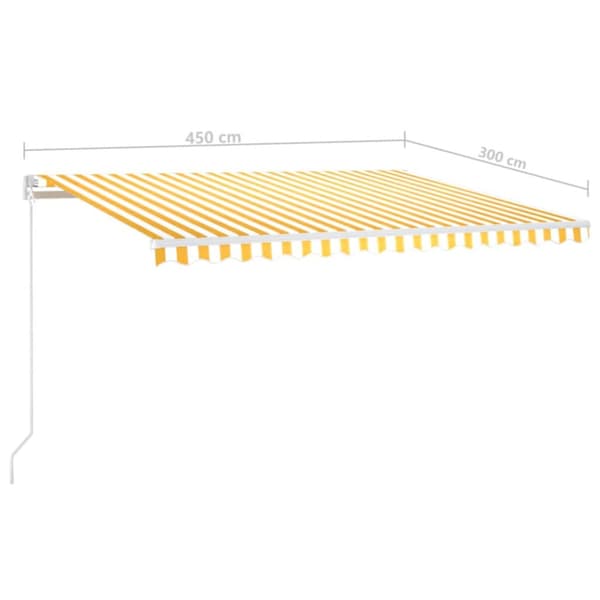 Automatisk markis med vindsensor & LED 450x300 cm gul/vit