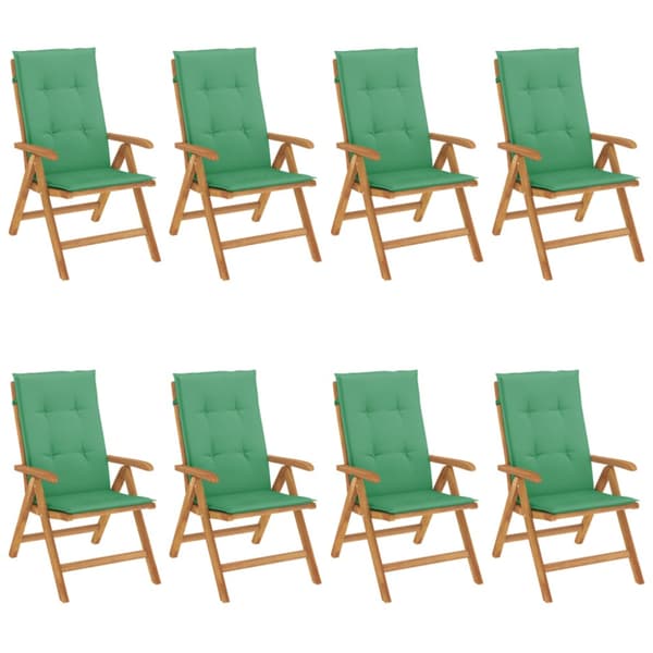 Fällbara fåtöljer med dynor, 8 st, massivt trä, teak